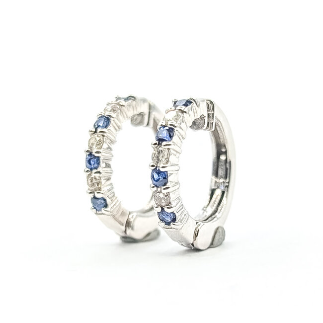 Earrings Mini Hoop Clip .09ctw Round Diamonds .12ctw Blue Sapphire 14kw 12x2mm 2.1g 126010016
