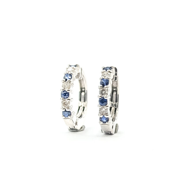 Earrings Mini Hoop Clip .09ctw Round Diamonds .12ctw Blue Sapphire 14kw 12x2mm 2.1g 126010016