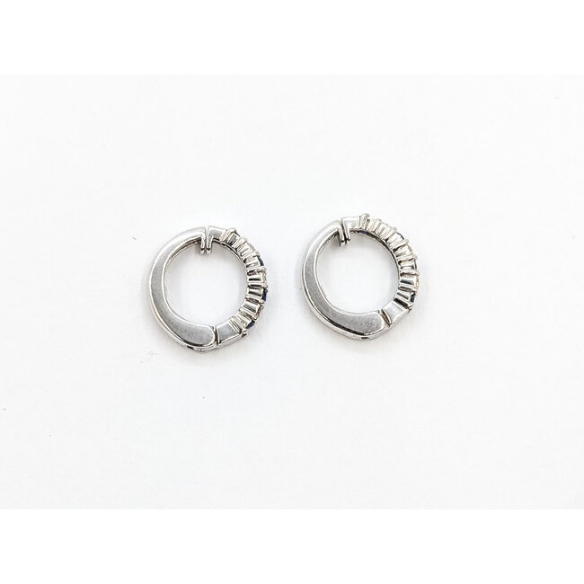 Earrings Mini Hoop Clip .09ctw Round Diamonds .12ctw Blue Sapphire 14kw 12x2mm 2.1g 126010016