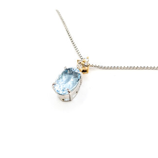 Necklace Drop 0.17ctw Round Diamonds 4.7ct Aquamarine 850pt 14-16" 7.54g 126010021