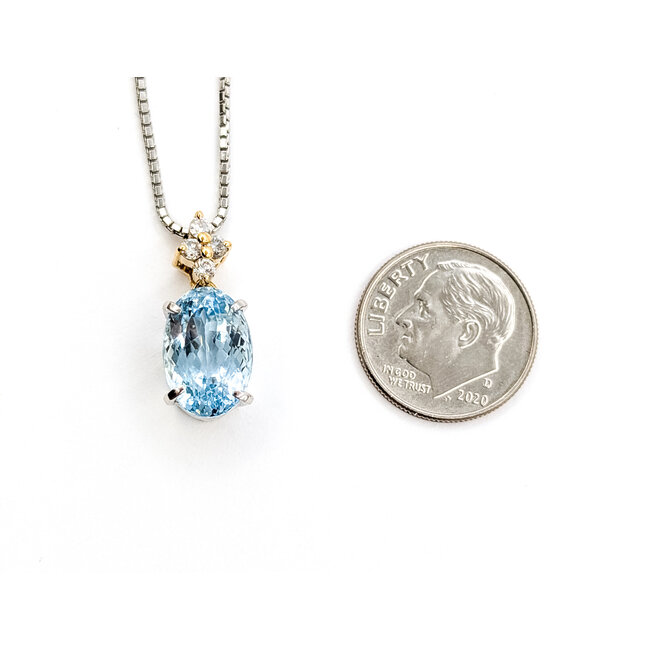 Necklace Drop 0.17ctw Round Diamonds 4.7ct Aquamarine 850pt 14-16" 7.54g 126010021