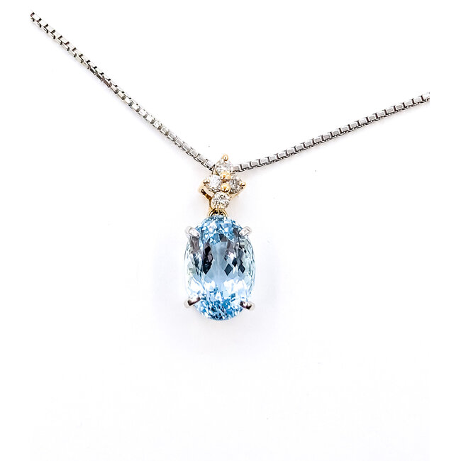 Necklace Drop 0.17ctw Round Diamonds 4.7ct Aquamarine 850pt 14-16" 7.54g 126010021