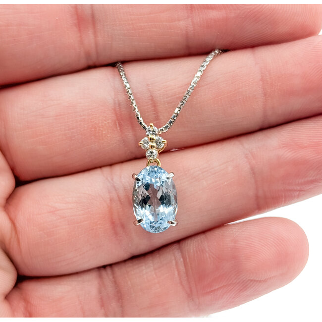 Necklace Drop 0.17ctw Round Diamonds 4.7ct Aquamarine 850pt 14-16" 7.54g 126010021