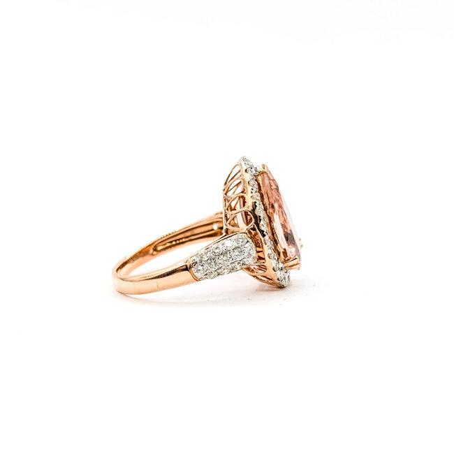Ring Cocktail Halo 1.08ctw Round Diamonds 3.72ct Peachy Pink Morganite 14kr 20mm Sz7.5 5.7g 226012038