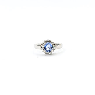 Ring Halo 0.27ctw Round & Baguette Diamonds 0.8ct Pastel Blue Sapphire Pt850 Sz5.75 4.54g 126010033