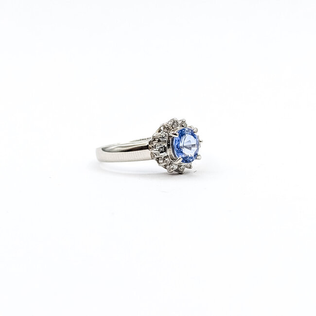 Ring Halo 0.27ctw Round & Baguette Diamonds 0.8ct Pastel Blue Sapphire Pt850 Sz5.75 4.54g 126010033