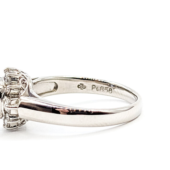 Ring Halo 0.27ctw Round & Baguette Diamonds 0.8ct Pastel Blue Sapphire Pt850 Sz5.75 4.54g 126010033