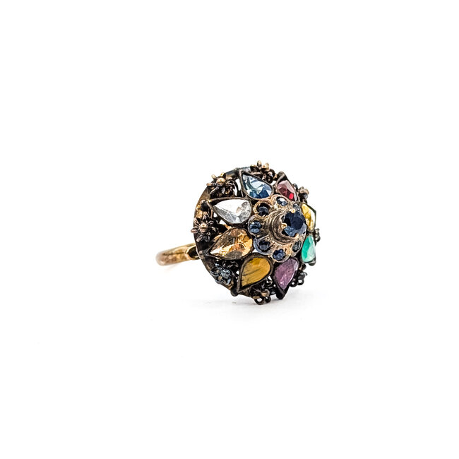 Ring Bohemian Sapphire, Ruby, Citrine, Garnet & Glass 18ky Sz7.5 6.56g 226012037
