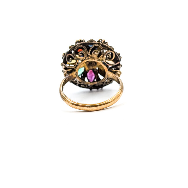 Ring Bohemian Sapphire, Ruby, Citrine, Garnet & Glass 18ky Sz7.5 6.56g 226012037