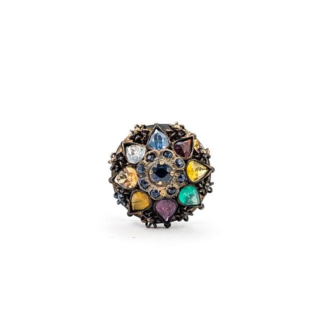 Ring Bohemian Sapphire, Ruby, Citrine, Garnet & Glass 18ky Sz7.5 6.56g 226012037