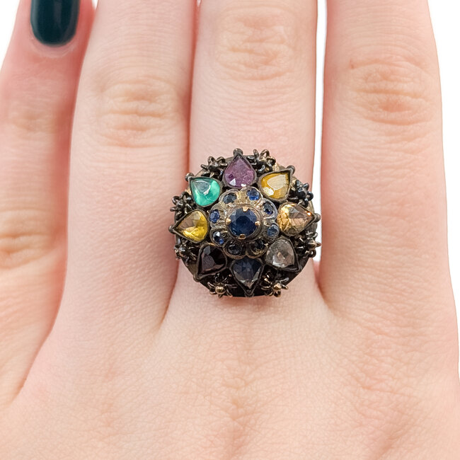Ring Bohemian Sapphire, Ruby, Citrine, Garnet & Glass 18ky Sz7.5 6.56g 226012037