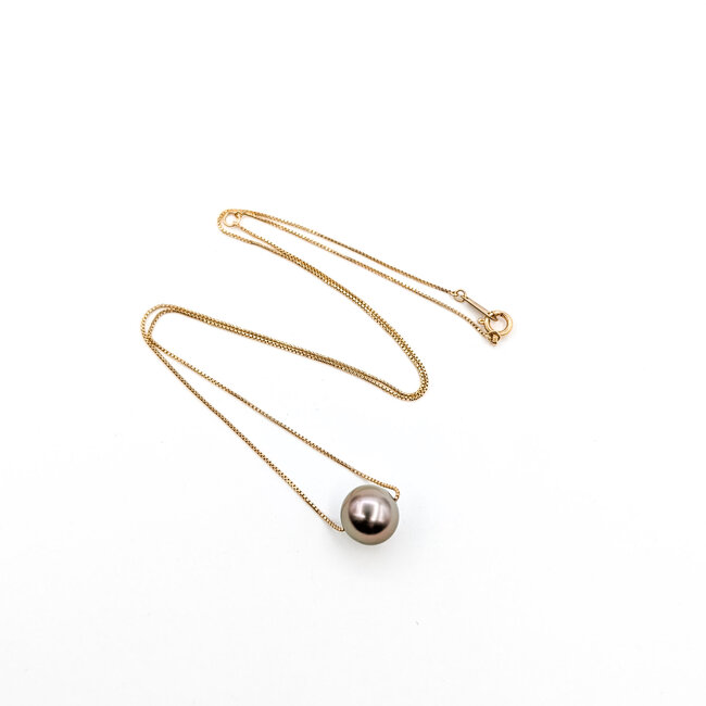 Necklace Solitaire 9.5mm Tahitian Pearl 10kr 15-17" 2.27g 126010022