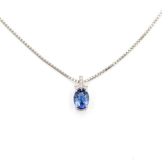 Necklace Drop 0.05ctw Round Diamonds 1.07ct Blue Sapphire 850pt 15-17" 5.26g 126010023