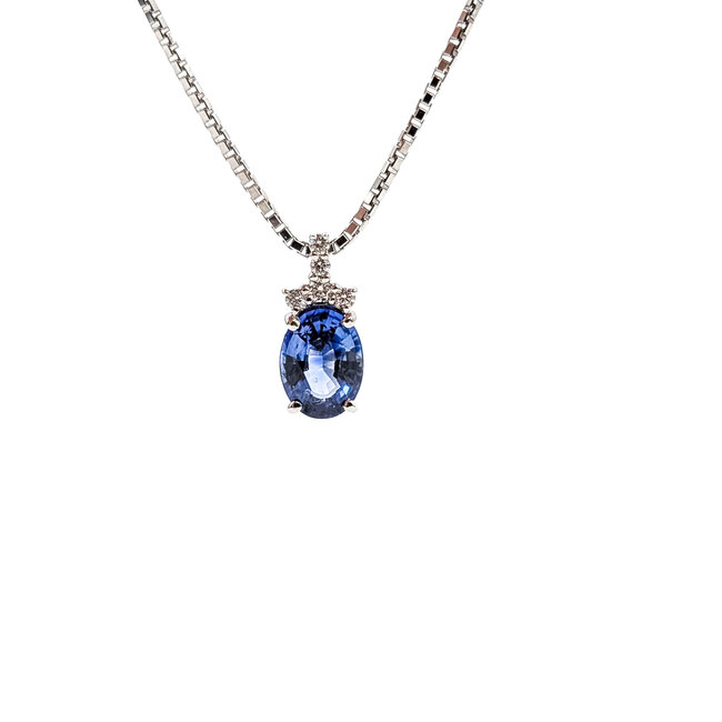 Necklace Drop 0.05ctw Round Diamonds 1.07ct Blue Sapphire 850pt 15-17" 5.26g 126010023
