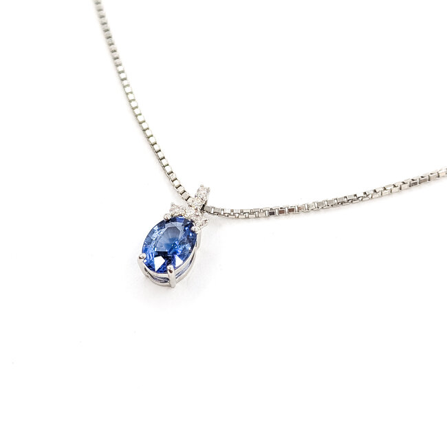 Necklace Drop 0.05ctw Round Diamonds 1.07ct Blue Sapphire 850pt 15-17" 5.26g 126010023