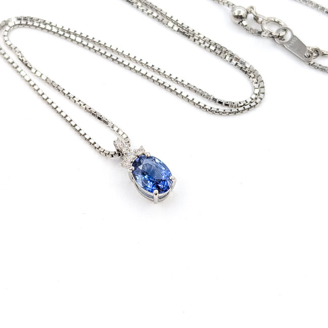 Necklace Drop 0.05ctw Round Diamonds 1.07ct Blue Sapphire 850pt 15-17" 5.26g 126010023