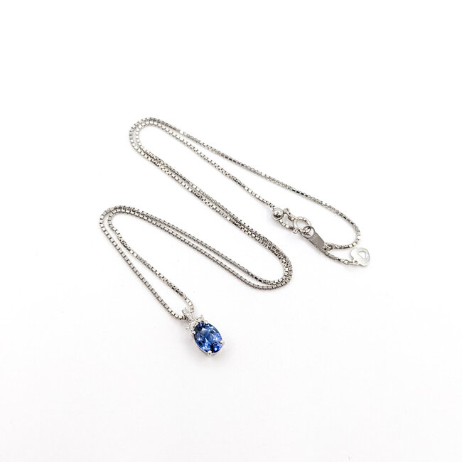 Necklace Drop 0.05ctw Round Diamonds 1.07ct Blue Sapphire 850pt 15-17" 5.26g 126010023