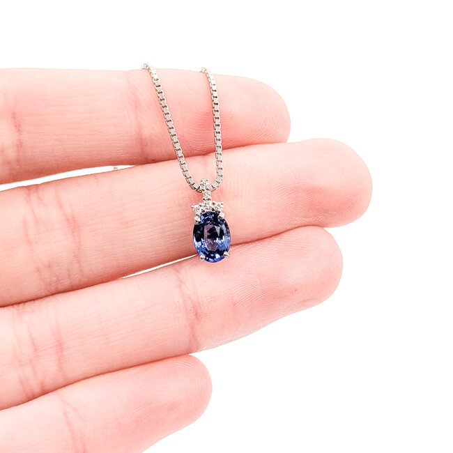 Necklace Drop 0.05ctw Round Diamonds 1.07ct Blue Sapphire 850pt 15-17" 5.26g 126010023