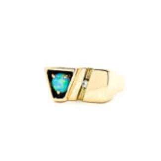 Ring .05ct Round Diamond 6mm Opal 14ky Sz11 17.9g 226012032