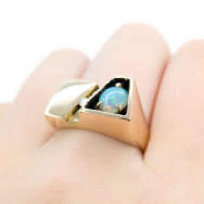 Ring .05ct Round Diamond 6mm Opal 14ky Sz11 17.9g 226012032