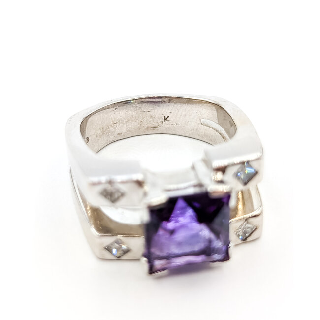 Ring .40ctw Princess Diamonds 5.50ct Amethyst 14kw Sz10 20.1g 226012031