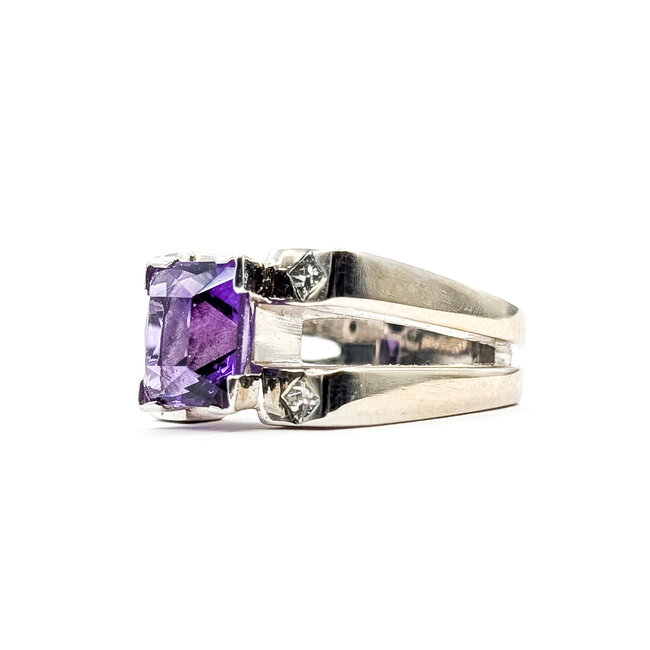 Ring .40ctw Princess Diamonds 5.50ct Amethyst 14kw Sz10 20.1g 226012031