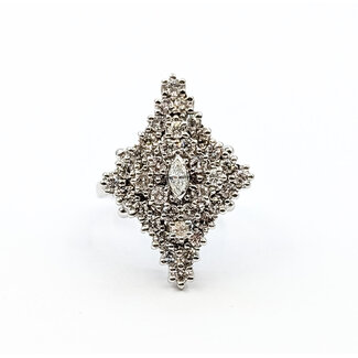 Ring Cluster Double Halo 1.00ctw Round Diamonds 14kw 26x19mm Sz6 7.58g 226012014