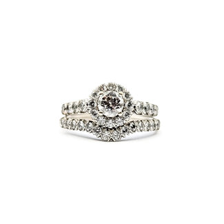 Ring Wedding Set Halo .75ct Round Diamonds 1.40ctw Diamonds 14kw Sz12 8.45g 226012012