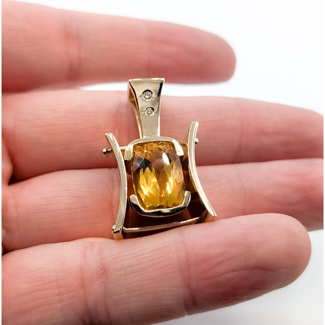 Pendant Slide Custom Design .04ct Round Diamonds 6.5ct Citrine 14ky 1.25x.8" 17.9g 126010004
