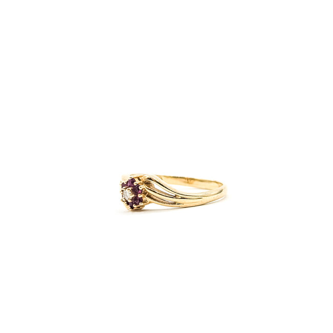Ring Flower .02ctw Round Diamonds .06ctw Rubies K14YG 8mm 2.4g 126010041