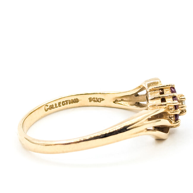 Ring Flower .02ctw Round Diamonds .06ctw Rubies K14YG 8mm 2.4g 126010041