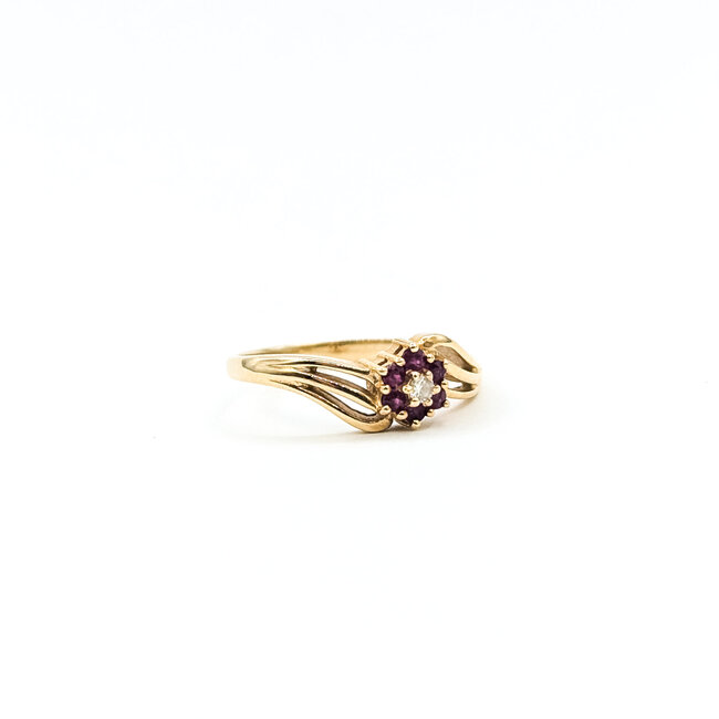 Ring Flower .02ctw Round Diamonds .06ctw Rubies K14YG 8mm 2.4g 126010041