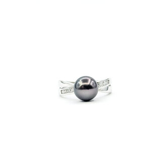 Ring Split Band .12ctw Round Diamonds 8.5mm Tahitian Pearl 14kw 5.5mm Sz7 3.85g 226020006