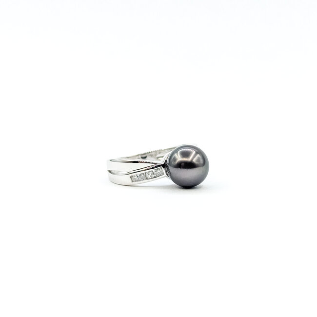 Ring Split Band .12ctw Round Diamonds 8.5mm Tahitian Pearl 14kw 5.5mm Sz7 3.85g 226020006