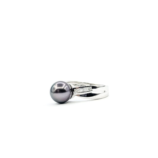 Ring Split Band .12ctw Round Diamonds 8.5mm Tahitian Pearl 14kw 5.5mm Sz7 3.85g 226020006