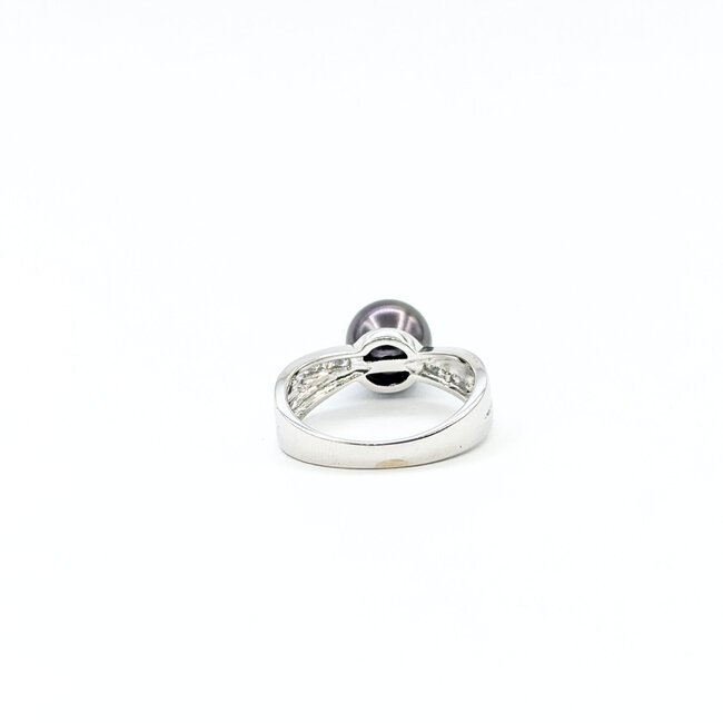 Ring Split Band .12ctw Round Diamonds 8.5mm Tahitian Pearl 14kw 5.5mm Sz7 3.85g 226020006