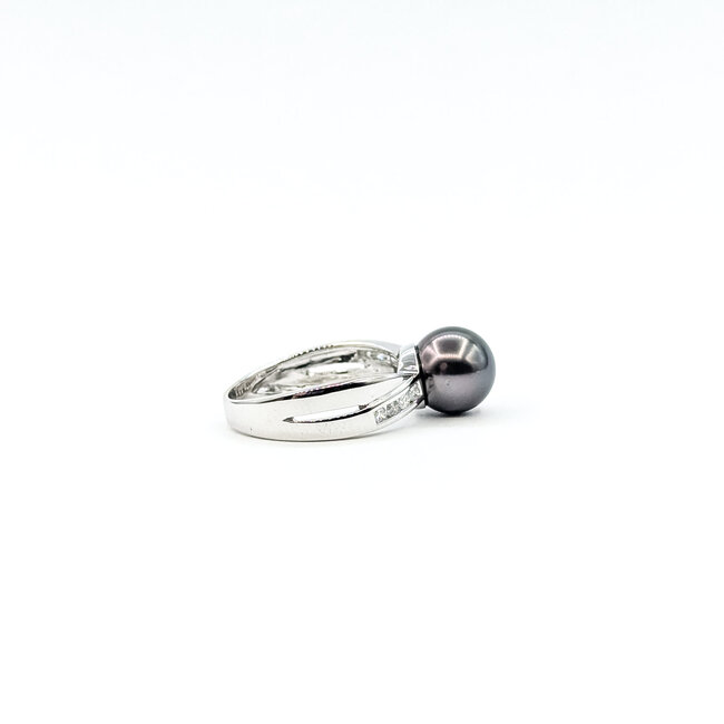Ring Split Band .12ctw Round Diamonds 8.5mm Tahitian Pearl 14kw 5.5mm Sz7 3.85g 226020006