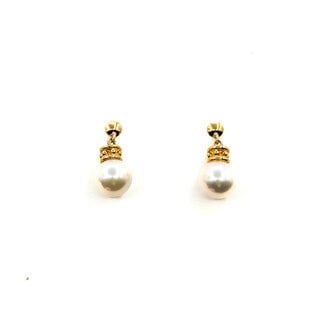Earrings Stud Dangle 7mm White Pearl K18YG 7mm 2.17g 126010039