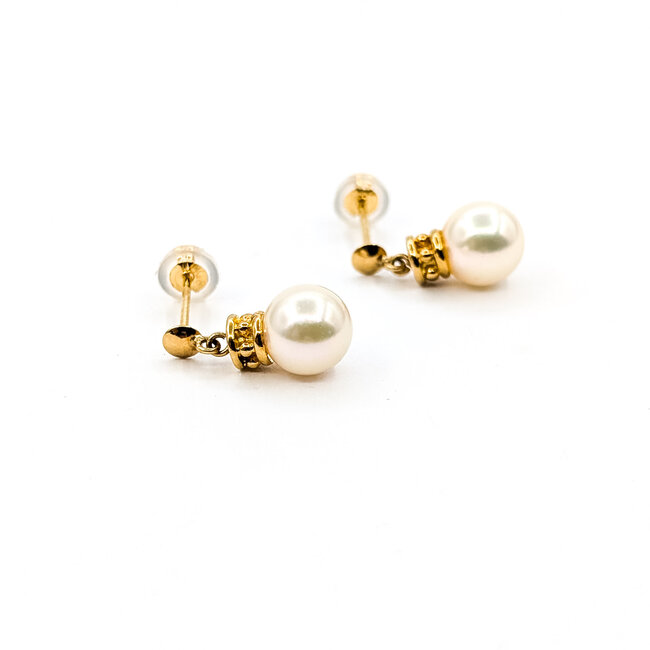 Earrings Stud Dangle 7mm White Pearl K18YG 7mm 2.17g 126010039