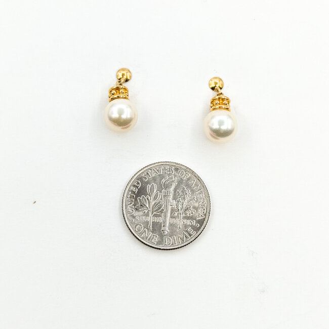 Earrings Stud Dangle 7mm White Pearl K18YG 7mm 2.17g 126010039