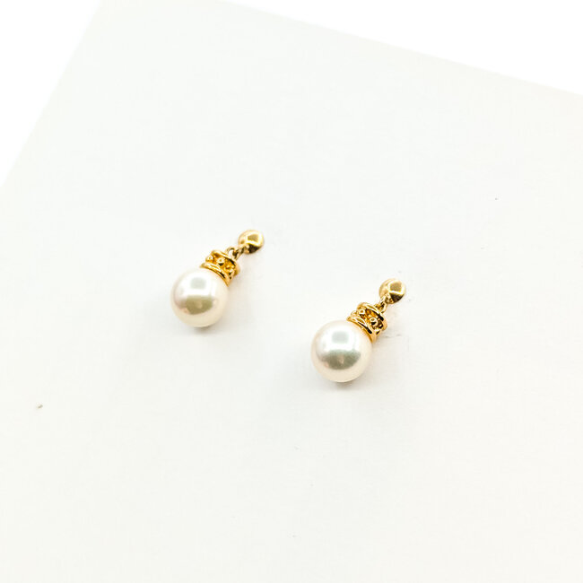 Earrings Stud Dangle 7mm White Pearl K18YG 7mm 2.17g 126010039