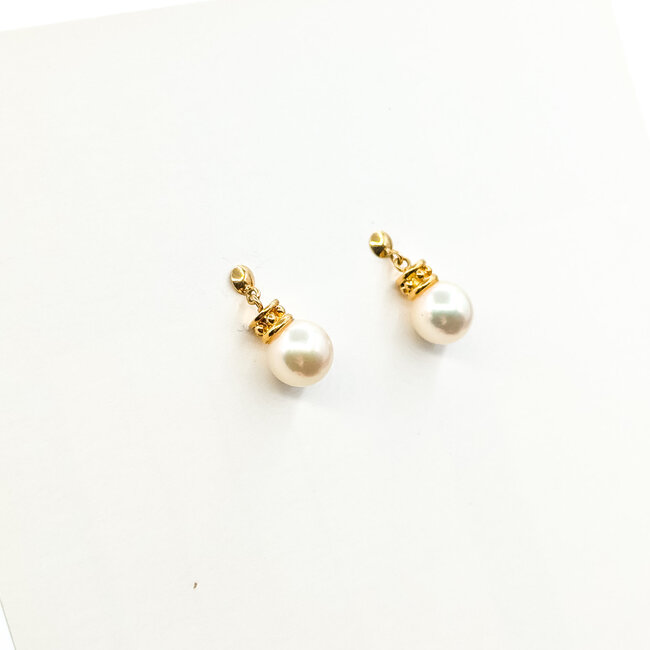 Earrings Stud Dangle 7mm White Pearl K18YG 7mm 2.17g 126010039