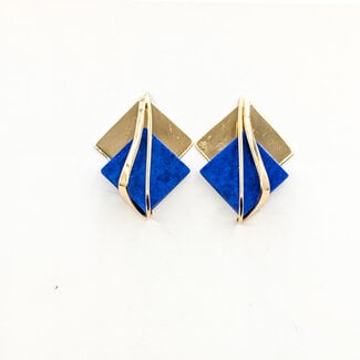 Earrings Double Square Stud 12x12mm Blue Lapis 14ky 1x.75" 4.5g 226012005
