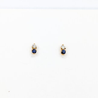 Earrings Stud 2-Stone 0.2ctw Round Diamonds 0.2ctw Blue Sapphire 18ky 7.5x3.5mm 1.71g 126010014