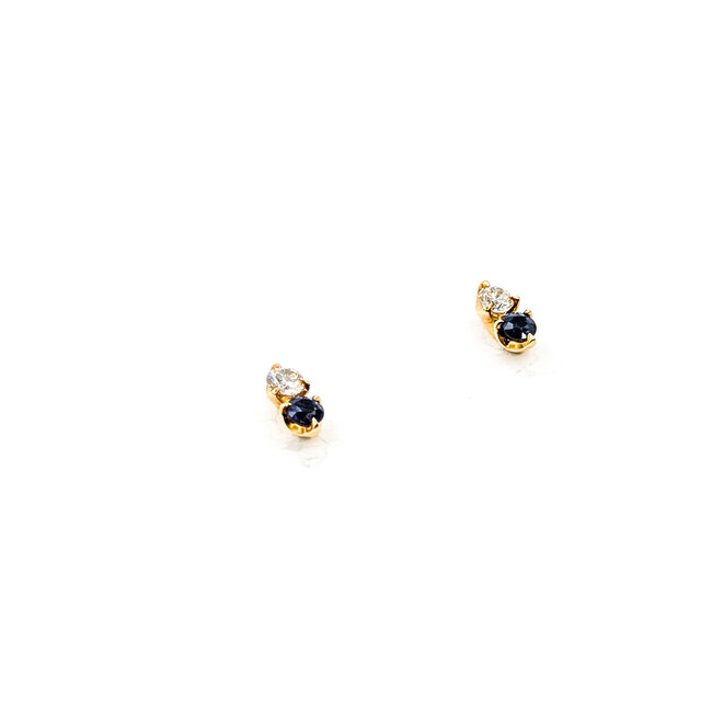 Earrings Stud 2-Stone 0.2ctw Round Diamonds 0.2ctw Blue Sapphire 18ky 7.5x3.5mm 1.71g 126010014