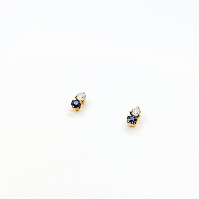 Earrings Stud 2-Stone 0.2ctw Round Diamonds 0.2ctw Blue Sapphire 18ky 7.5x3.5mm 1.71g 126010014