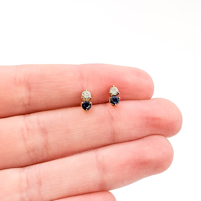 Earrings Stud 2-Stone 0.2ctw Round Diamonds 0.2ctw Blue Sapphire 18ky 7.5x3.5mm 1.71g 126010014
