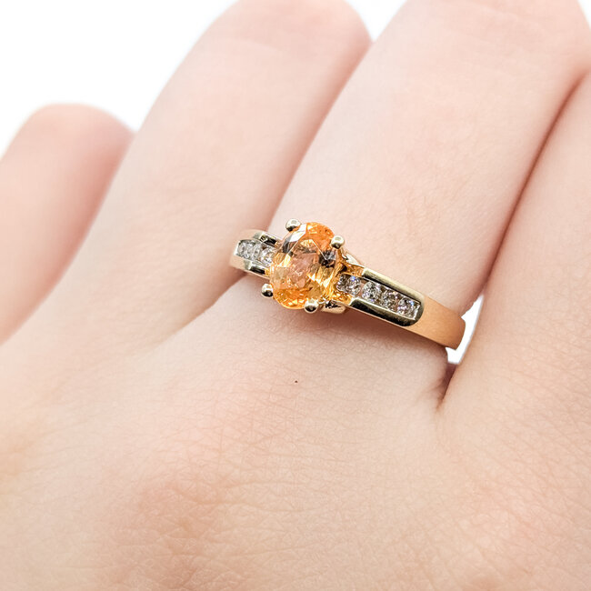 Ring Cathedral  .10ctw Round Diamonds 1.00ct Spessartine  Garnet    14ky 3mm Sz7 2.92g 226020002