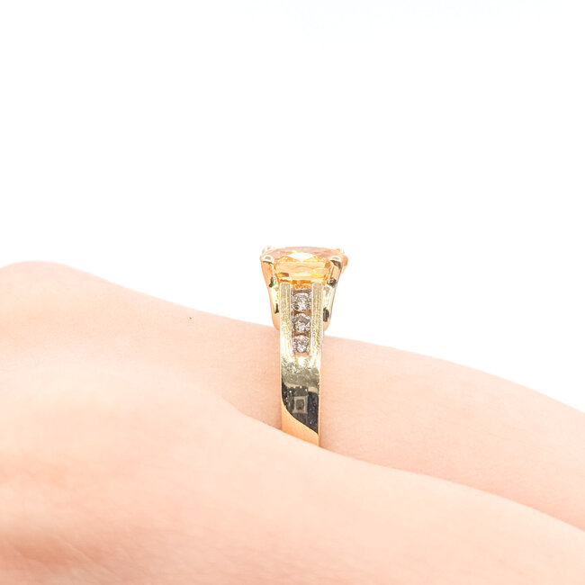 Ring Cathedral  .10ctw Round Diamonds 1.00ct Spessartine  Garnet    14ky 3mm Sz7 2.92g 226020002