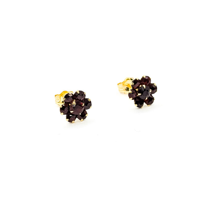 Earrings Stud Floral 1.00ctw Dark Garnet 14ky 8.5mm 0.88g 226020005